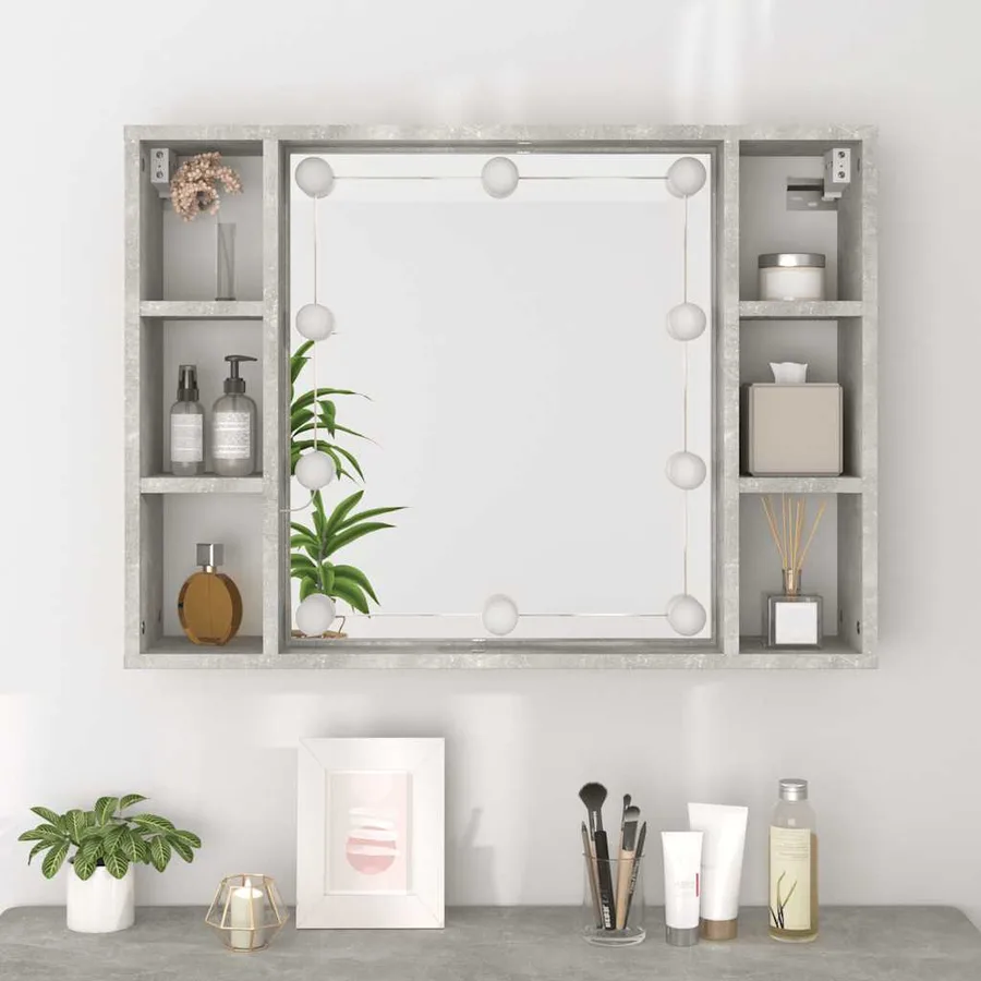 Armoire à miroir avec LED Gris béton 76x15x55 cm - 5