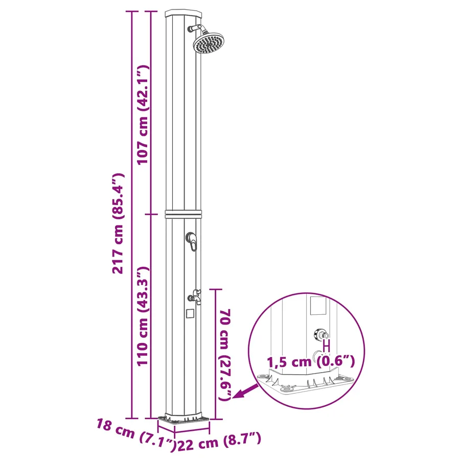 Douche solaire avec pommeau de douche et robinet 40 l - 9