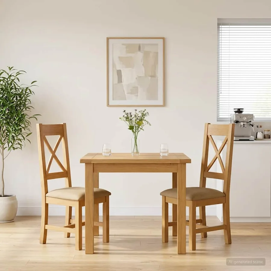 Chaise de salle à manger 2 pcs Bois de chêne massif Beige