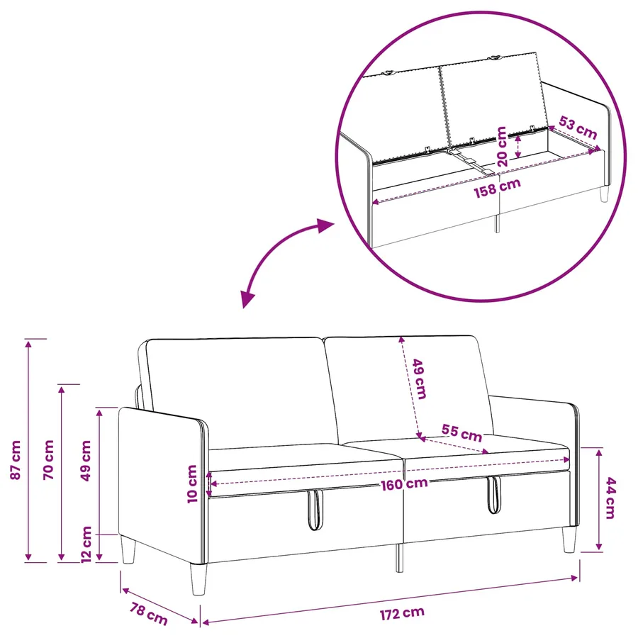 Sofa avec rangement Gris foncé 172 x 78 x 87 cm Polyester - 8