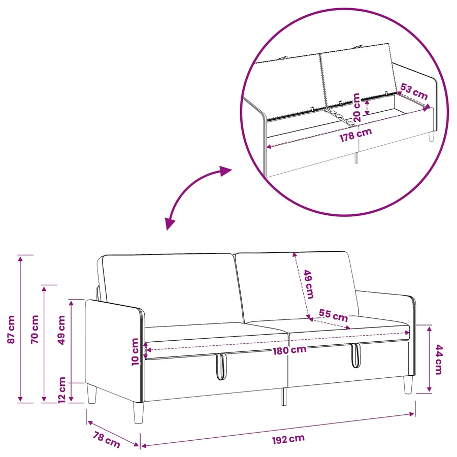 Sofa avec rangement Bleu 192 x 78 x 87 cm Polyester - 7