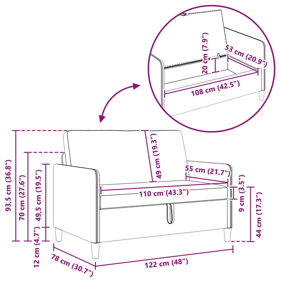 Sofa avec rangement Rose 122 x 78 x 87 cm Polyester - 7