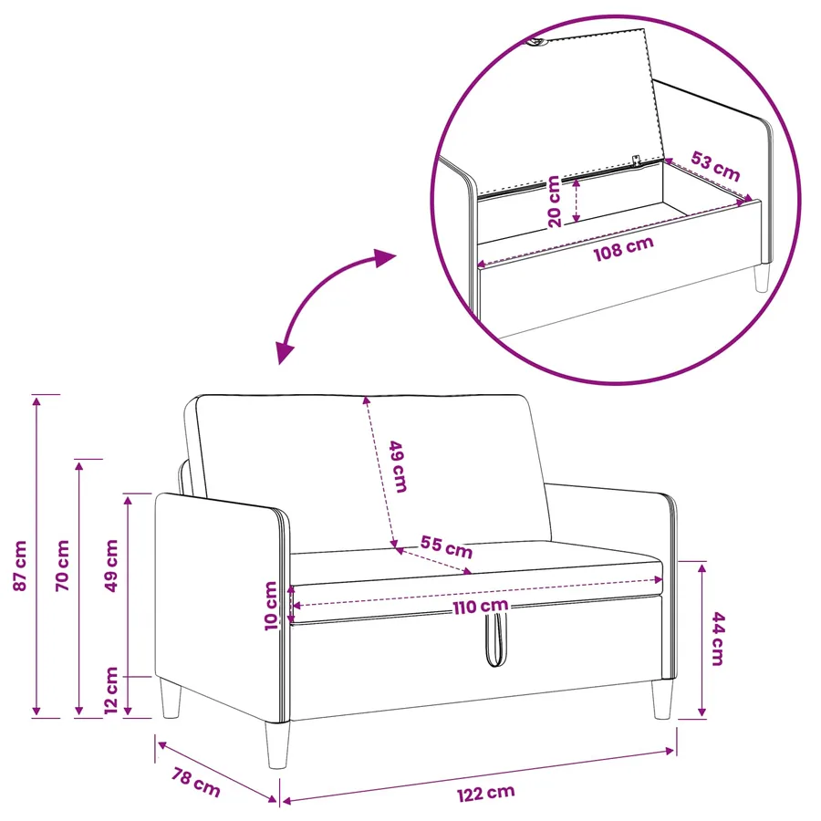 Sofa avec rangement Bleu 122 x 78 x 87 cm Polyester - 7