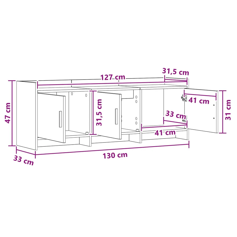 Meuble TV 130 x 33 x 47 cm Chêne artisanal Bois d'ingénierie - 12