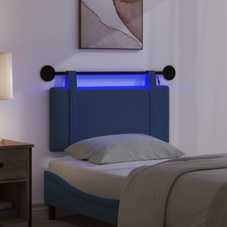 Tête de lit suspendue Avec lumière LED Bleu Tissu - 5