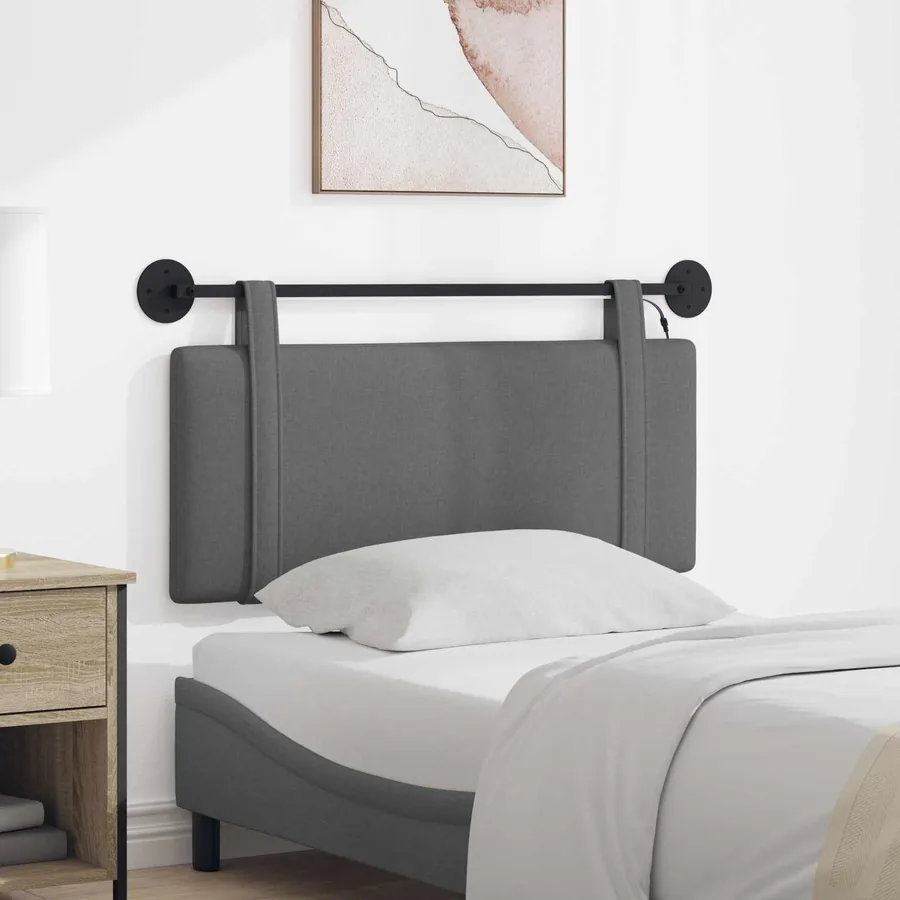 Tête de lit suspendue Avec lumière LED Gris foncé Tissu