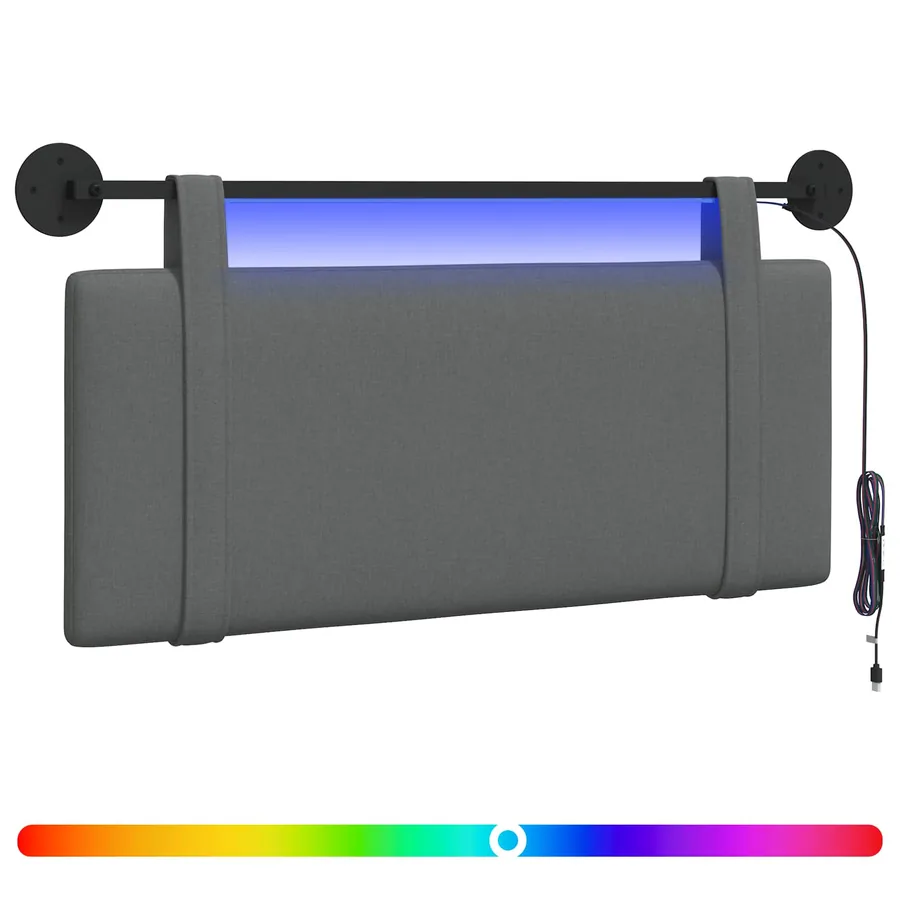 Tête de lit suspendue Avec lumière LED Gris foncé Tissu - 2