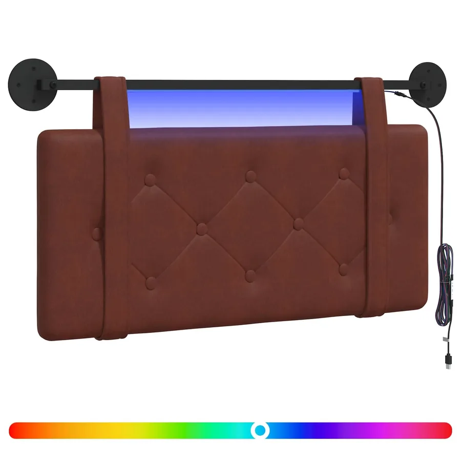 Tête de lit suspendue Avec lumière LED Brun Brillant PU antique - 2