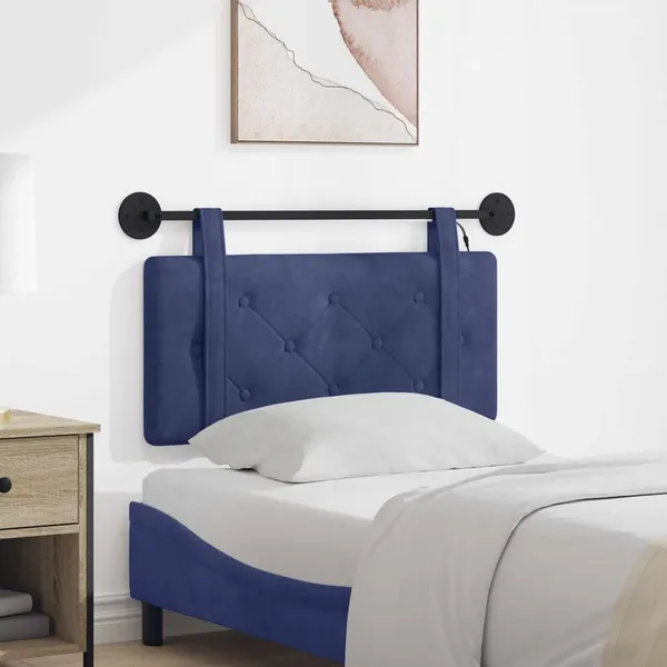 Tête de lit suspendue Avec lumière LED Bleu police Velours