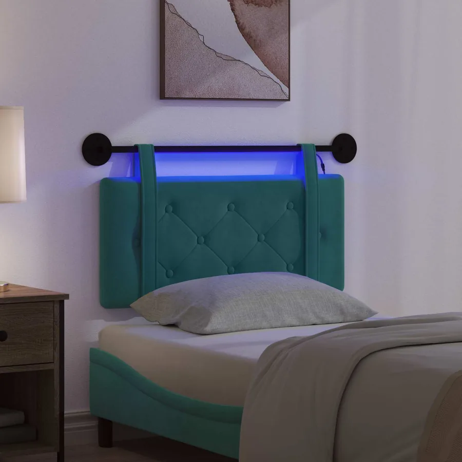 Tête de lit suspendue Avec lumière LED Turquoise Velours - 5