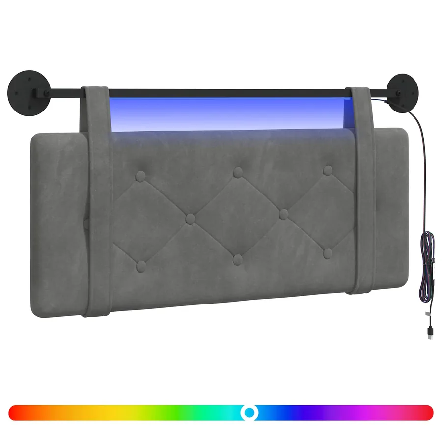 Tête de lit suspendue Avec lumière LED Gris foncé Velours - 2