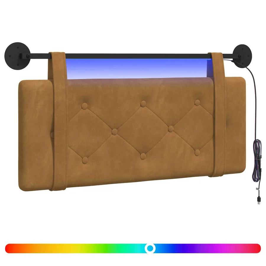 Tête de lit suspendue Avec lumière LED Marron Velours - 2