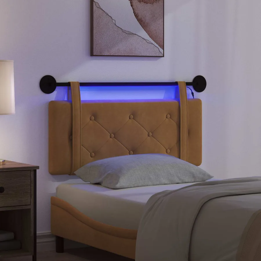 Tête de lit suspendue Avec lumière LED Marron Velours - 5