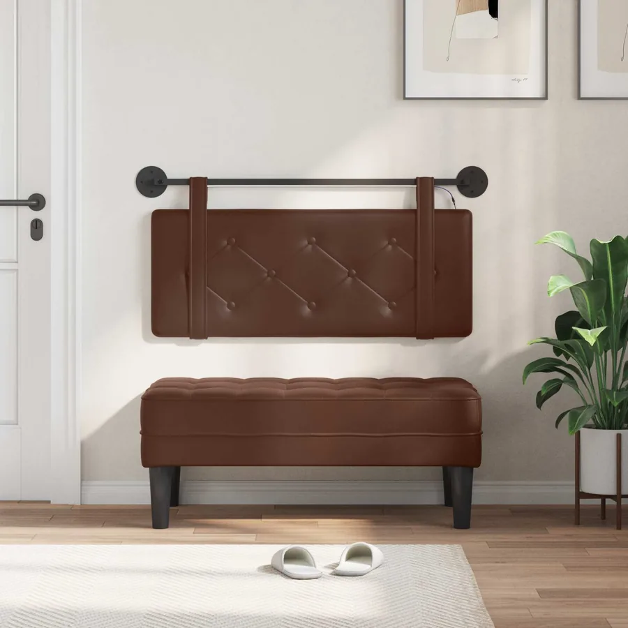 Tête de lit suspendue Avec lumière LED Marron Simili cuir - 3