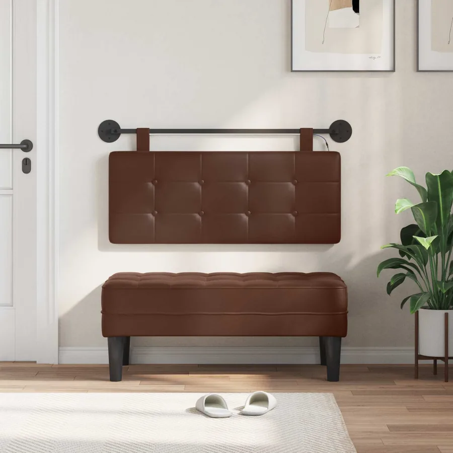Tête de lit suspendue Avec lumière LED Marron Simili cuir - 3
