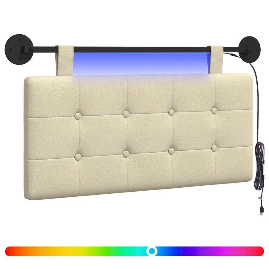 Tête de lit suspendue Avec lumière LED Crème Tissu - 2