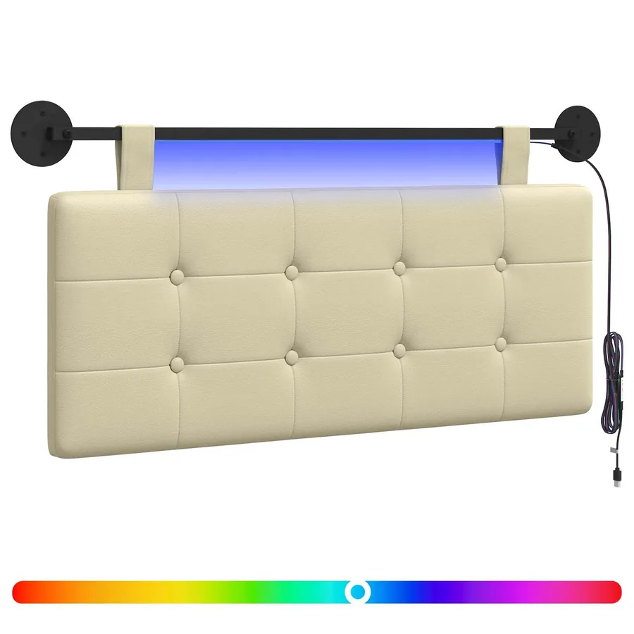 Tête de lit suspendue Avec lumière LED Crème Simili cuir - 2
