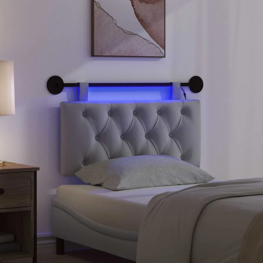 Tête de lit suspendue Avec lumière LED Gris clair Tissu - 5