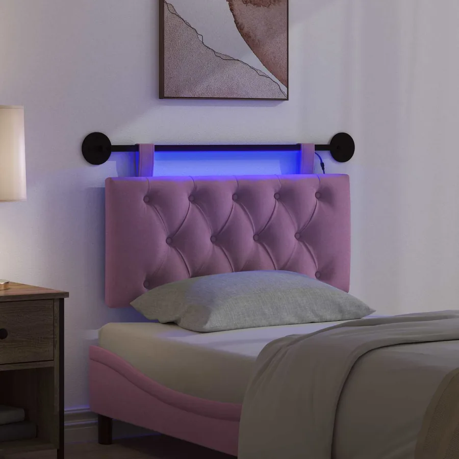 Tête de lit suspendue Avec lumière LED Rose Tissu - 5