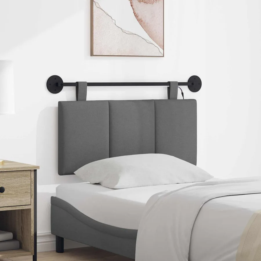 Tête de lit suspendue Avec lumière LED Gris foncé Tissu