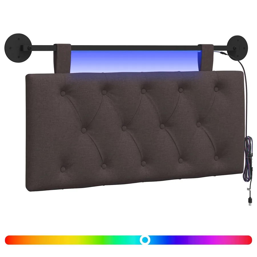 Tête de lit suspendue Avec lumière LED Marron foncé Tissu - 2
