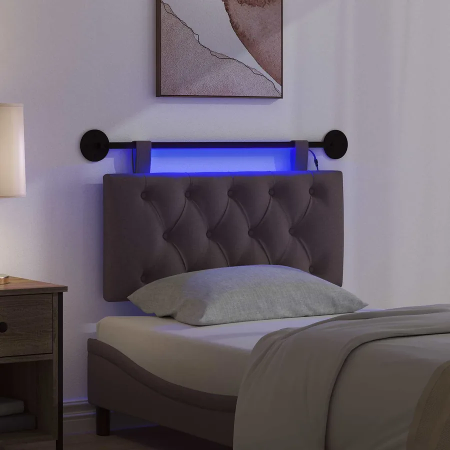 Tête de lit suspendue Avec lumière LED Marron foncé Tissu - 5