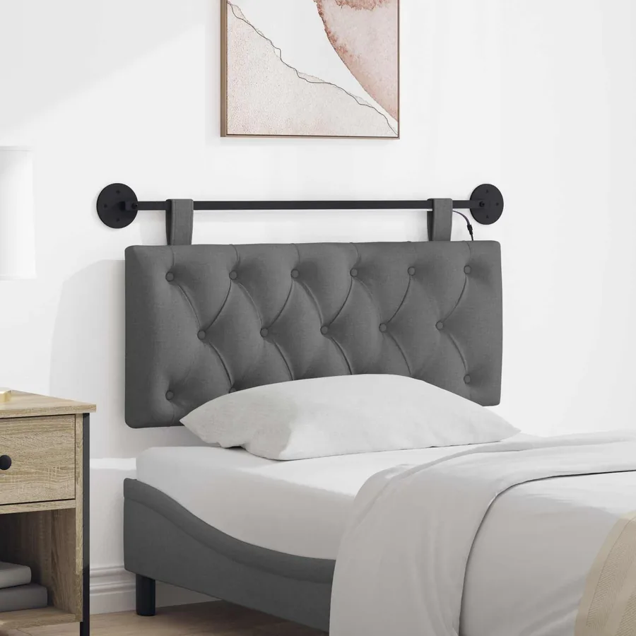 Tête de lit suspendue Avec lumière LED Gris foncé Tissu