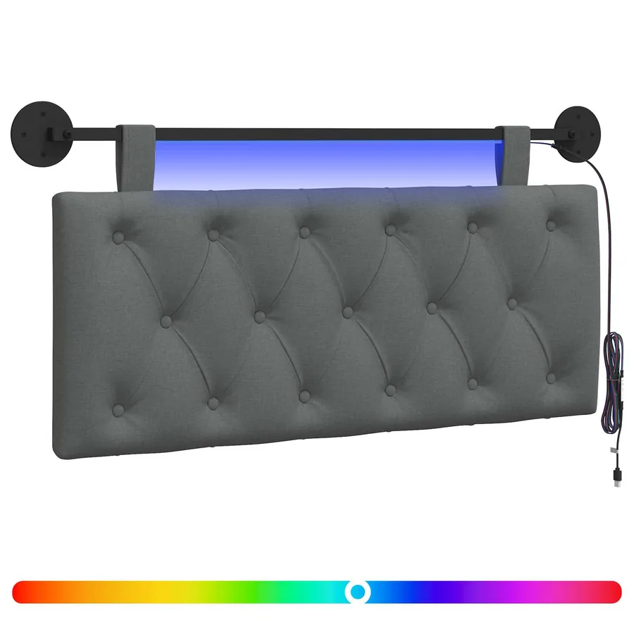 Tête de lit suspendue Avec lumière LED Gris foncé Tissu - 2