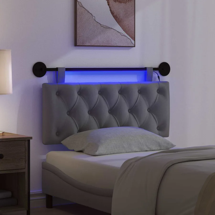 Tête de lit suspendue Avec lumière LED Gris foncé Tissu - 5