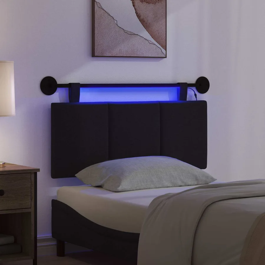 Tête de lit suspendue Avec lumière LED Noir Tissu - 5