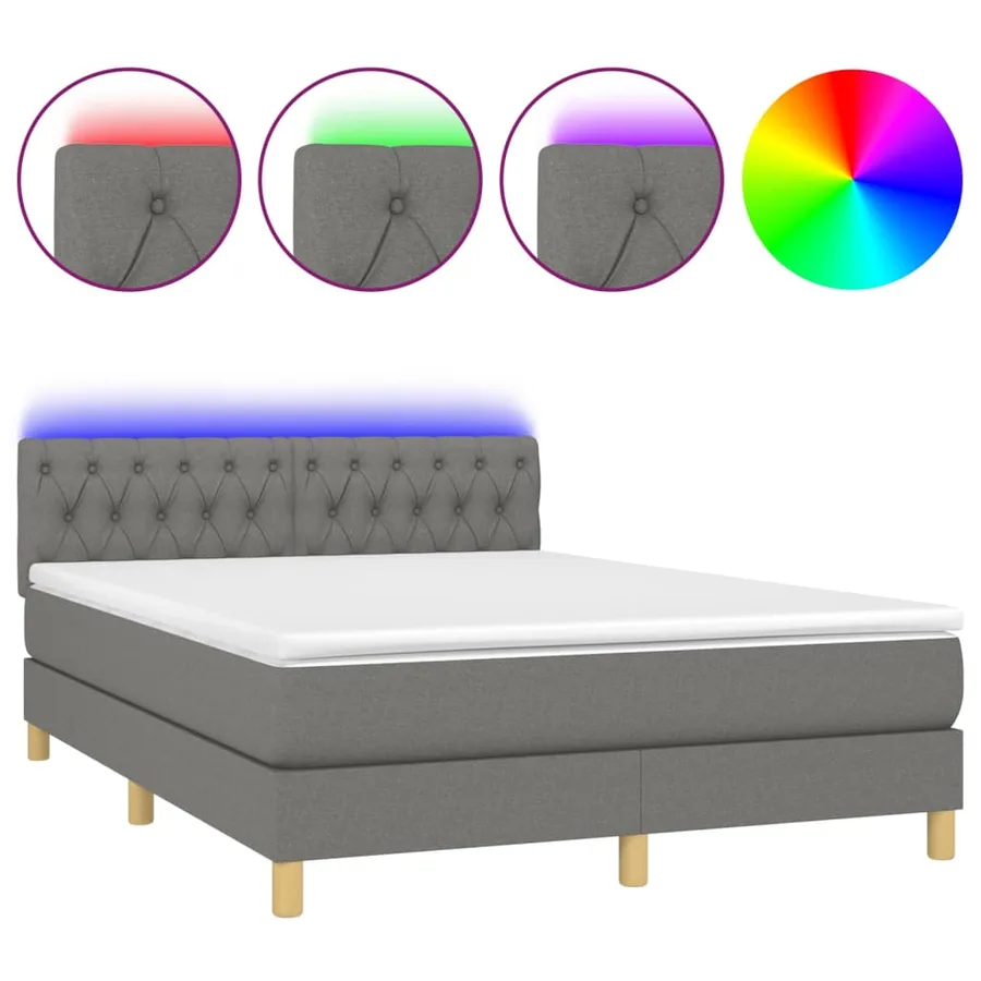 Sommier à lattes de lit et matelas et LED Gris foncé 140x190 cm - 2