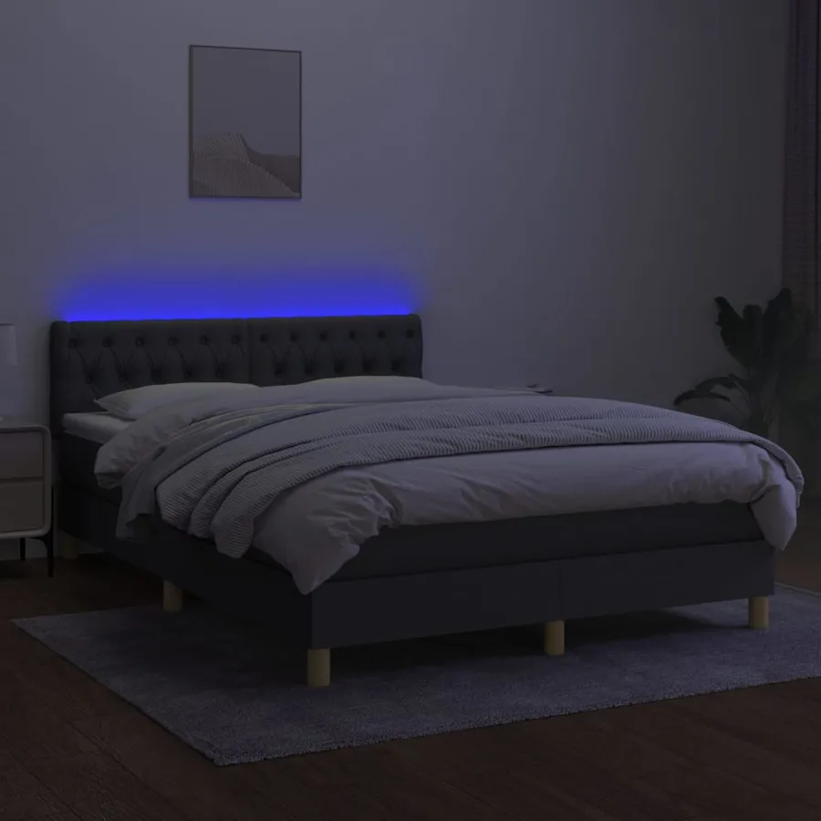 Sommier à lattes de lit et matelas et LED Gris foncé 140x190 cm - 4