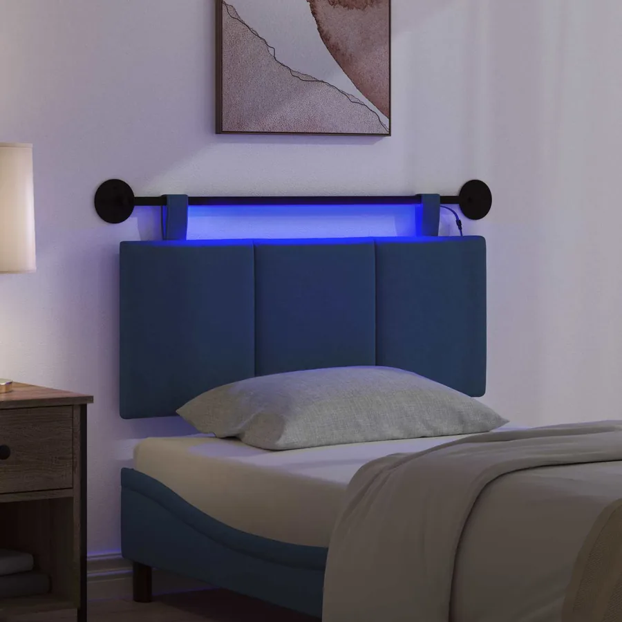 Tête de lit suspendue Avec lumière LED Bleu Tissu - 5