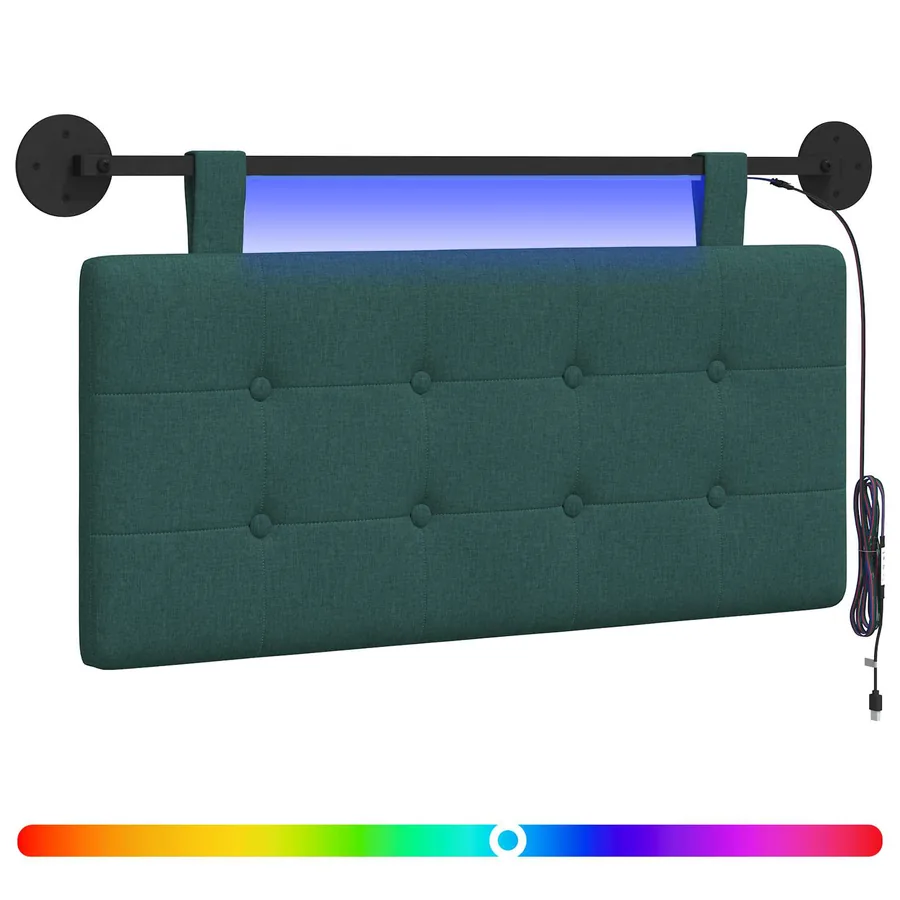 Tête de lit suspendue Avec lumière LED Vert foncé Tissu - 2