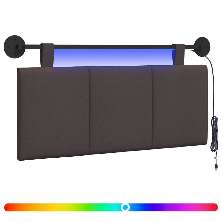 Tête de lit suspendue Avec lumière LED Marron foncé Tissu - 2