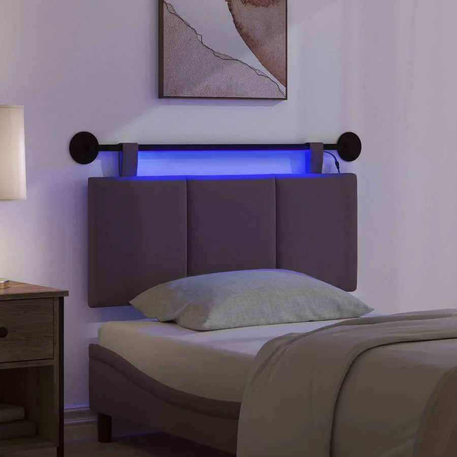 Tête de lit suspendue Avec lumière LED Marron foncé Tissu - 5
