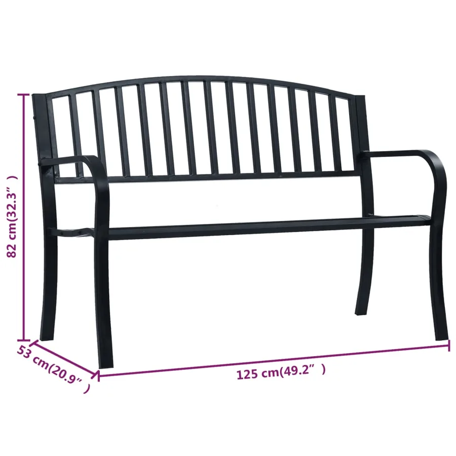 Banc de jardin 125 cm Noir Acier - 7
