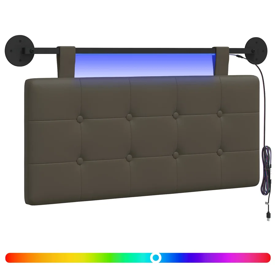 Tête de lit suspendue Avec lumière LED Gris Simili cuir - 2
