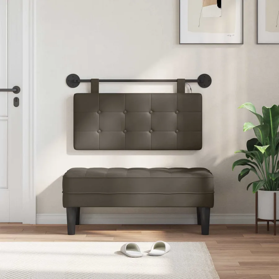 Tête de lit suspendue Avec lumière LED Gris Simili cuir - 3