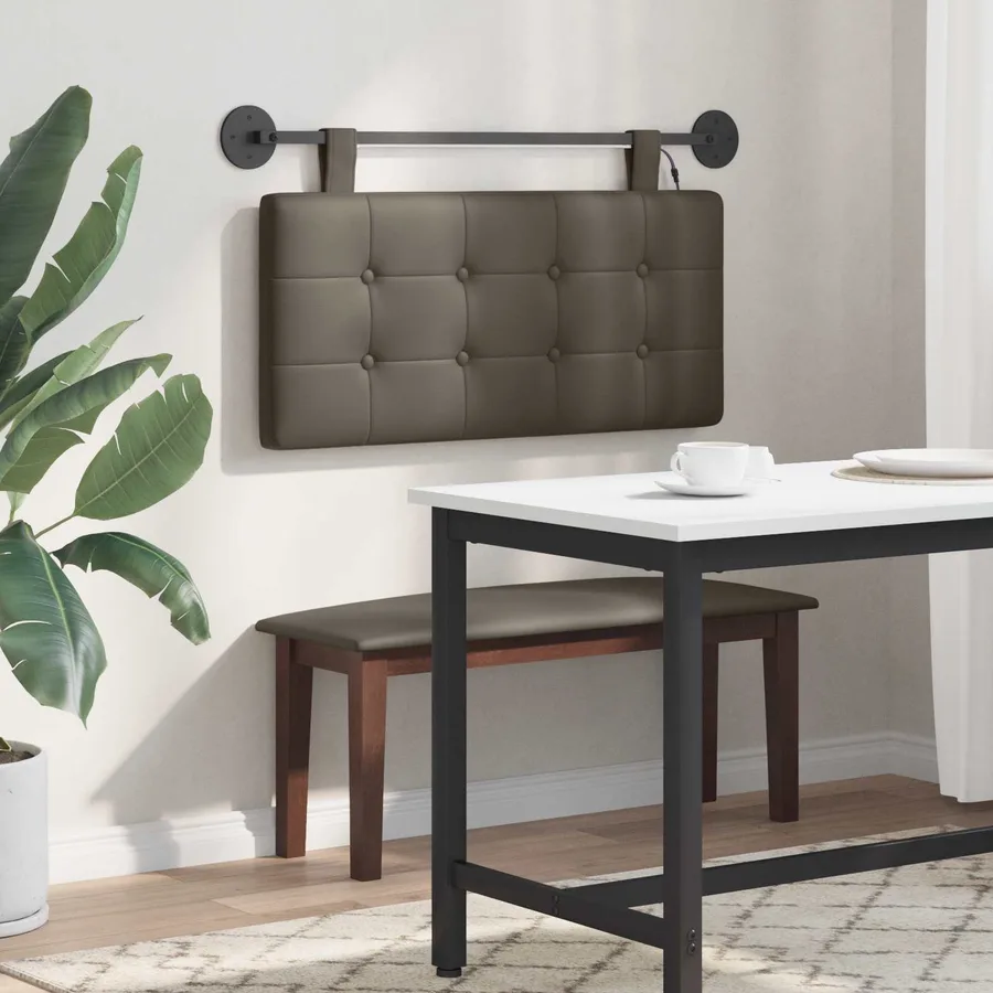 Tête de lit suspendue Avec lumière LED Gris Simili cuir - 4