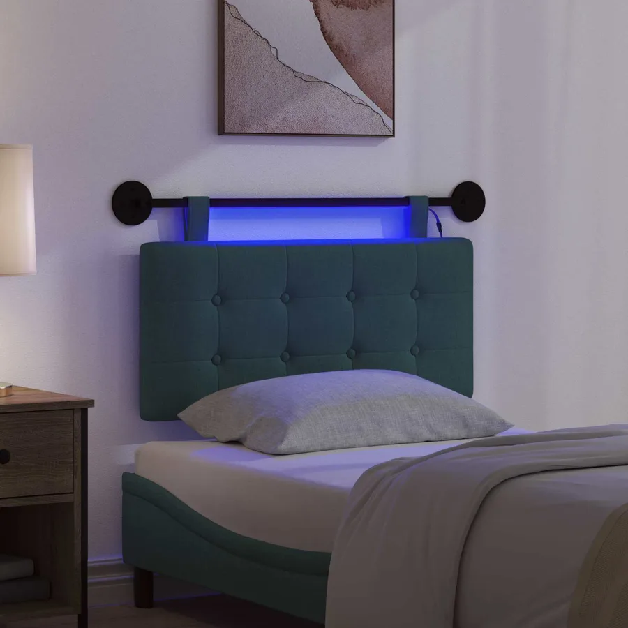 Tête de lit suspendue Avec lumière LED Vert foncé Tissu - 5