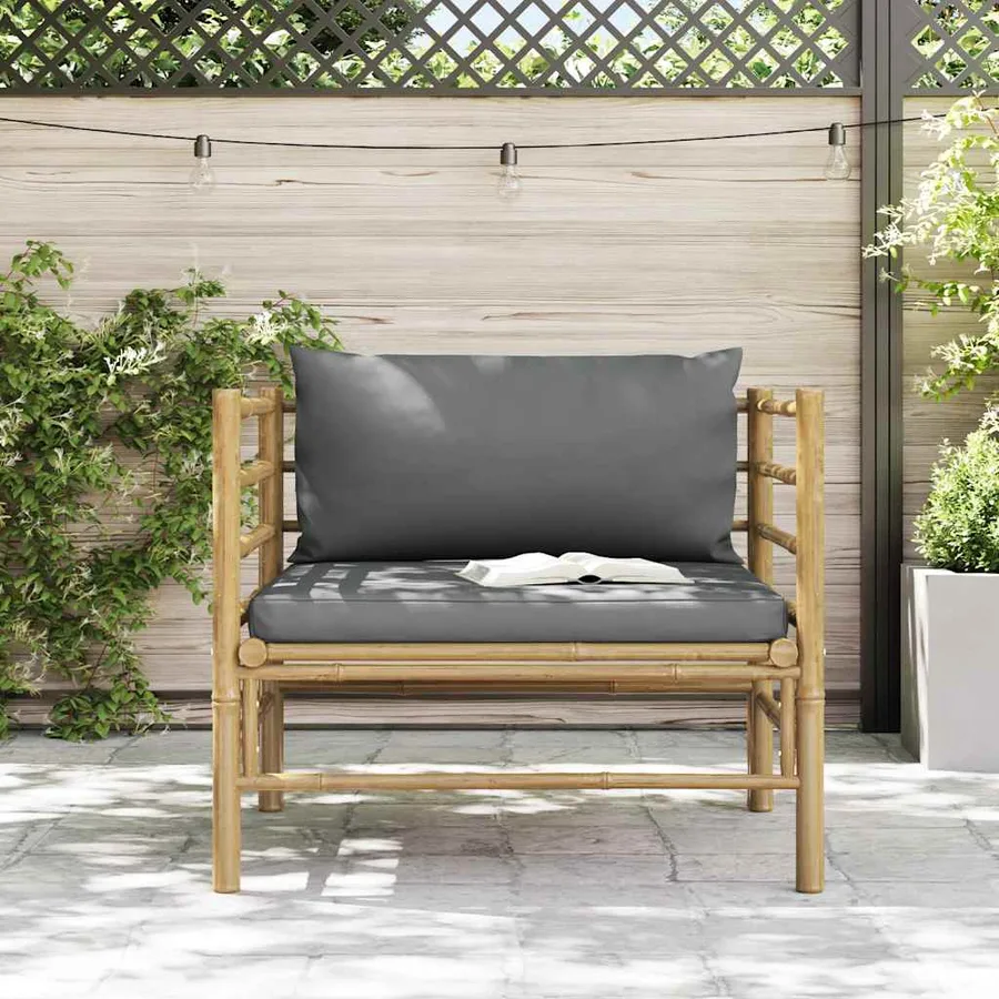 Canapé de jardin avec coussins gris foncé Bambou - 3