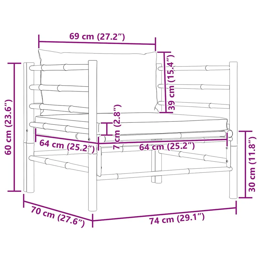 Canapé de jardin avec coussins gris foncé Bambou - 7