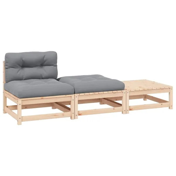Salon de jardin 3 pcs avec coussins Bois de pin massif