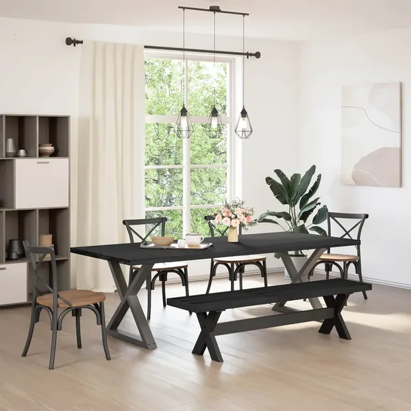 Banc de salle à manger NOAIN 180 x 41 x 45 cm Pin massif Noir