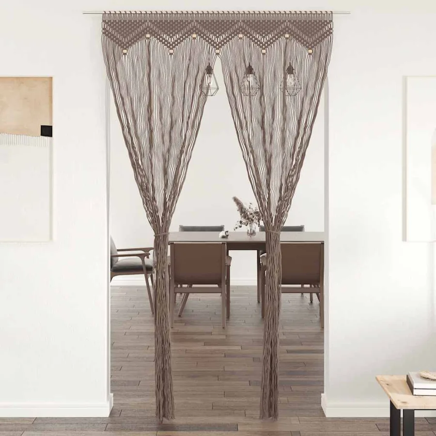 Rideau en macramé Taupe 140x240 cm Coton