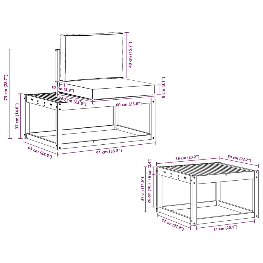 Ensemble de canapés d'extérieur 3 pcs Blanc et anthracite - 9