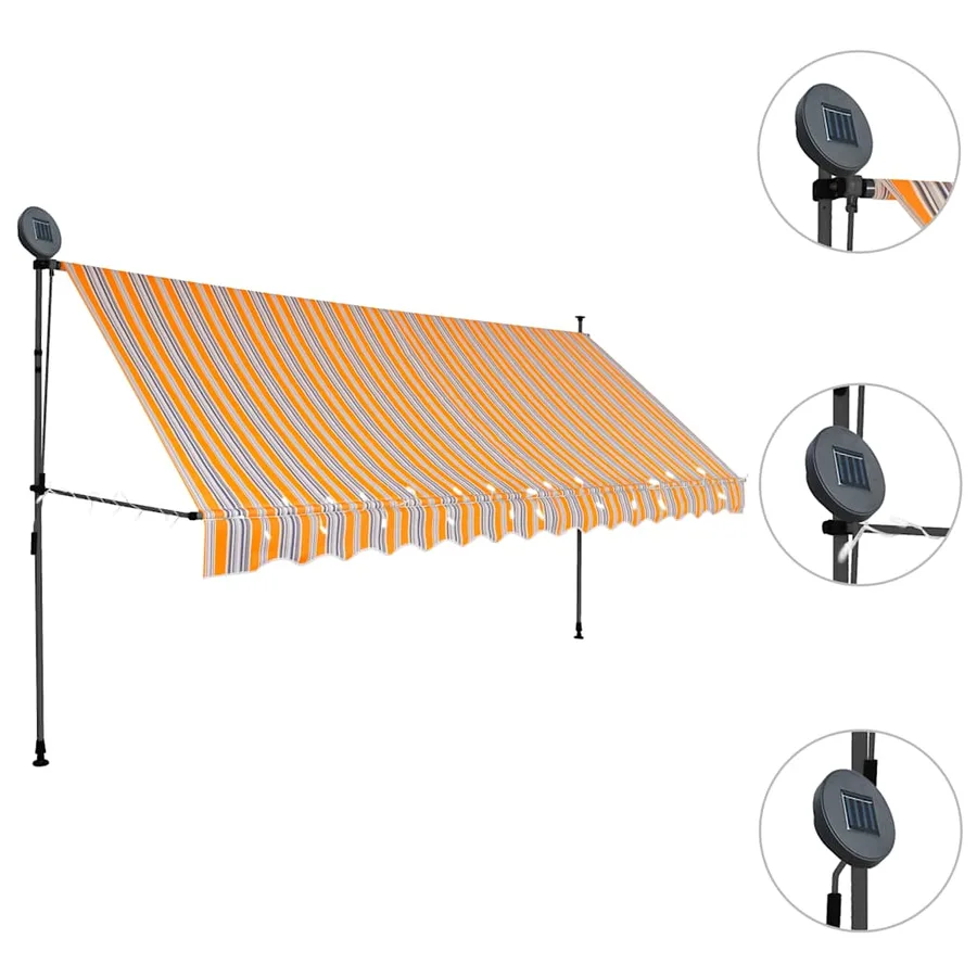 Auvent manuel rétractable avec LED 400 cm Jaune et bleu - 4