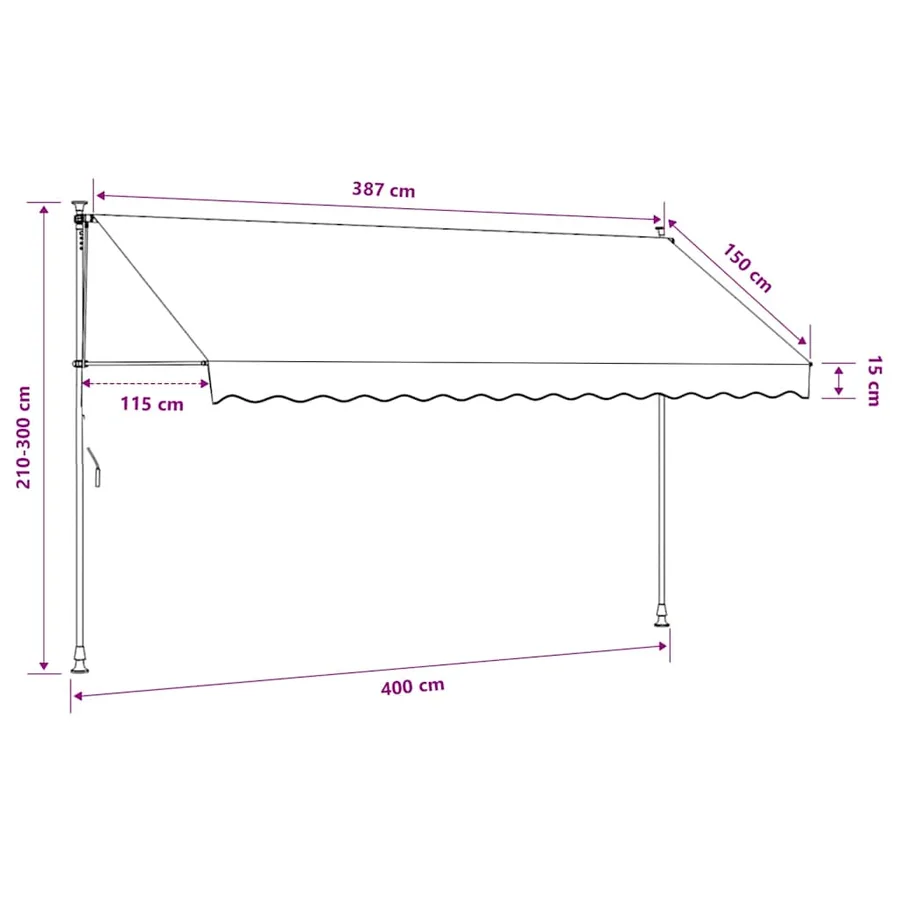 Auvent manuel rétractable avec LED 400 cm Jaune et bleu - 9