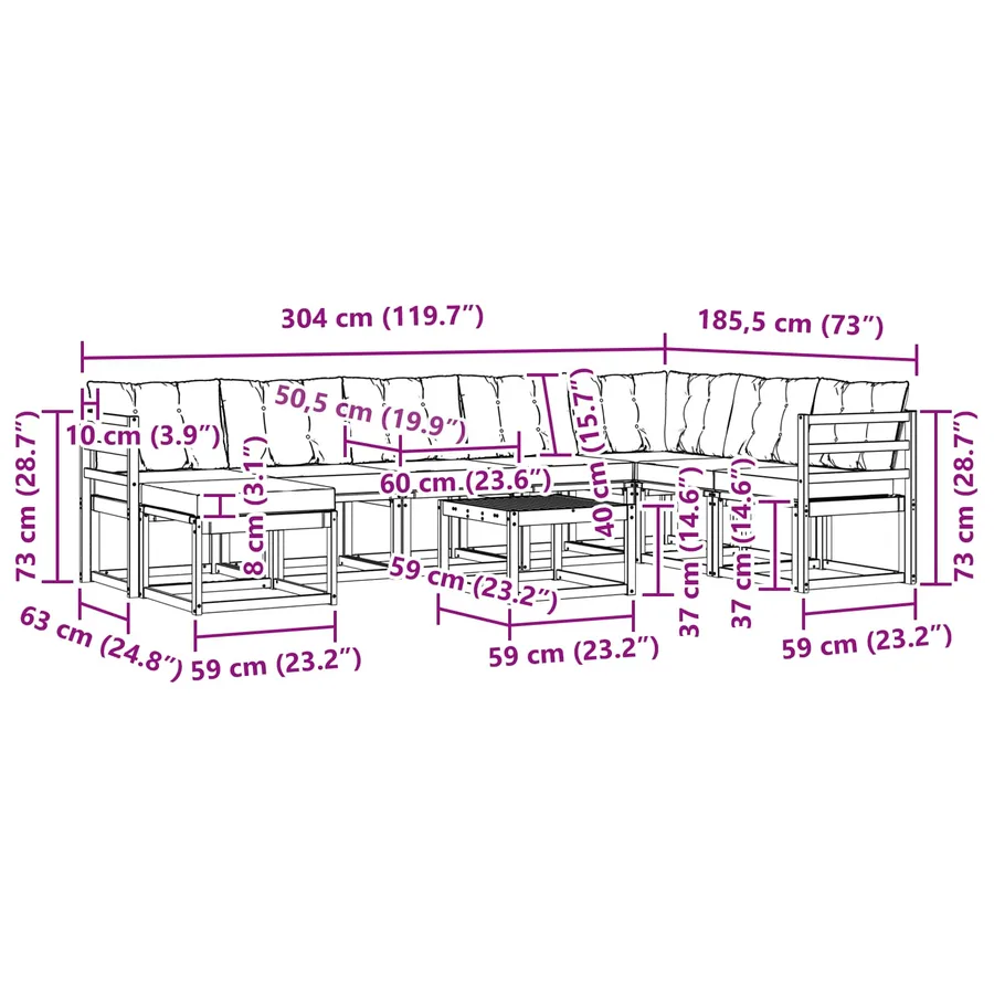Ensemble de canapés d'extérieur 9 pcs Blanc et noir - 11